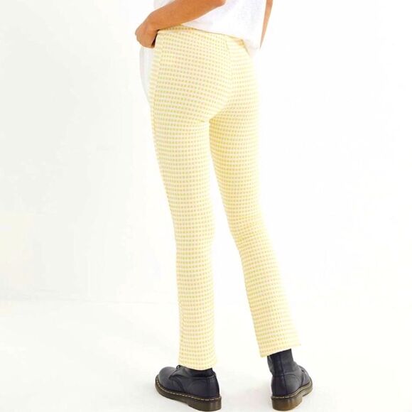 Urban Outfitters Yellow White Texture Checked Pattern Flare Leg Retro Pants - Picture 2 of 13